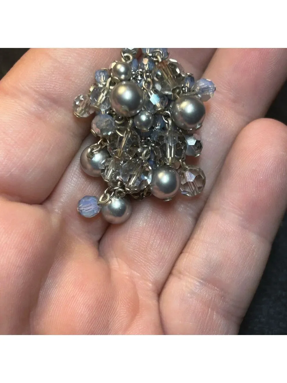 Vintage Daniel Swarovski Paris  earrings silver chains and beads clip on